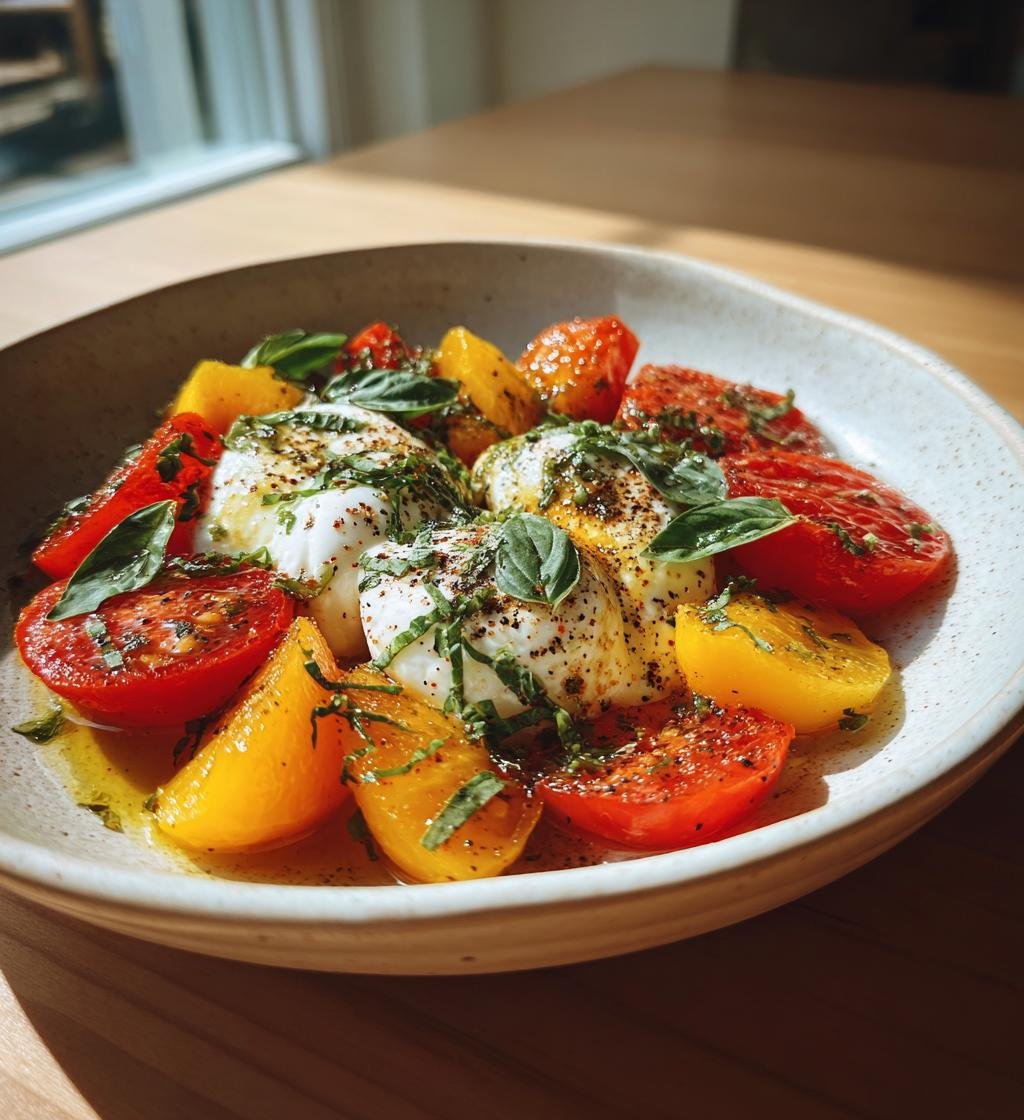 Burrata med marinerade tomater, persika och basilika - En krämig favorit - steg för steg