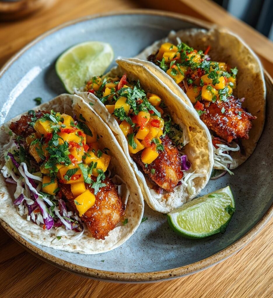 Krispiga fisktacos med mangosalsa