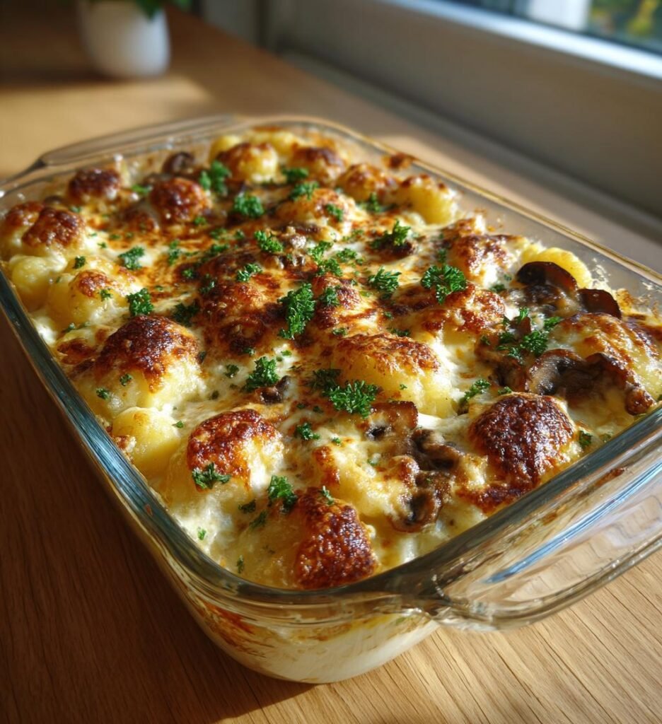 Gnocchigratäng med svamp och Västerbottensost