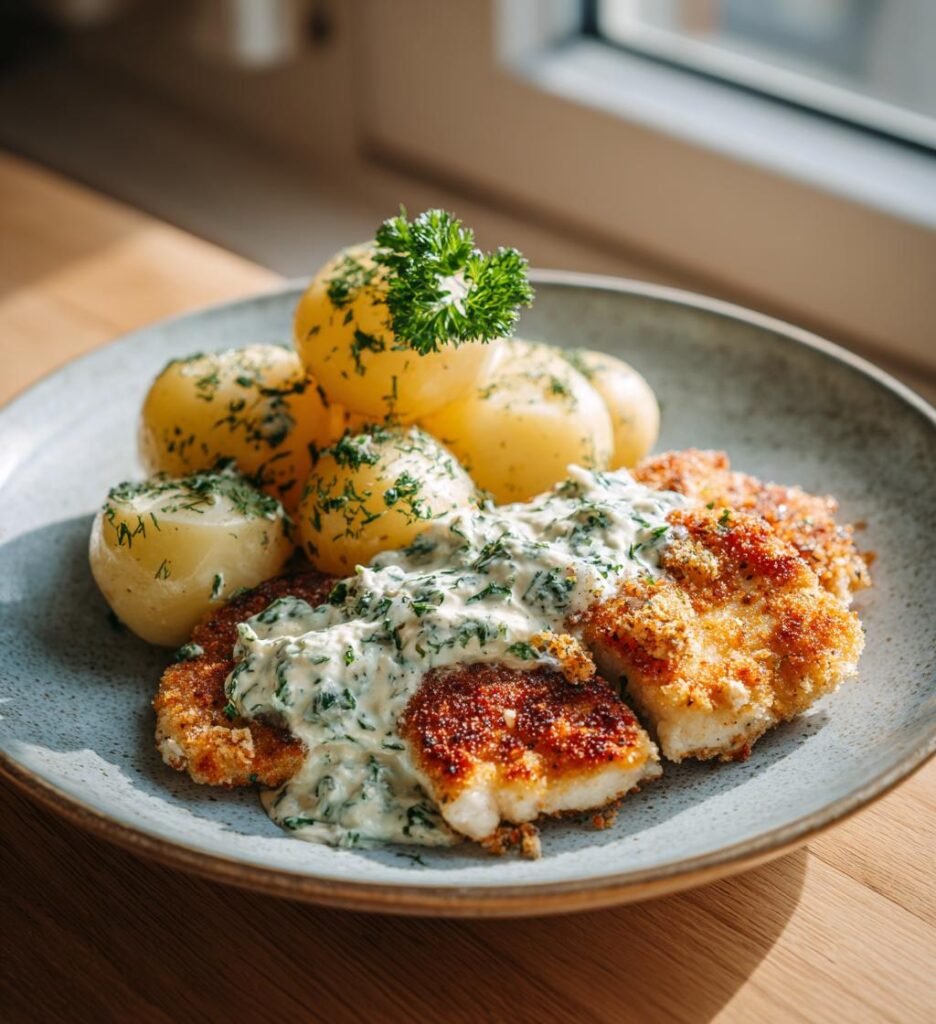 Stekt rödspätta med remouladsås och potatis
