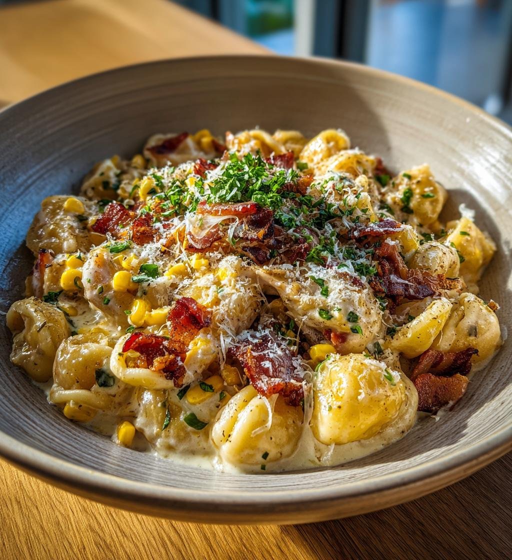Krämig kycklingpasta med majs bacon och parmesan - Enkel och God! - steg för steg
