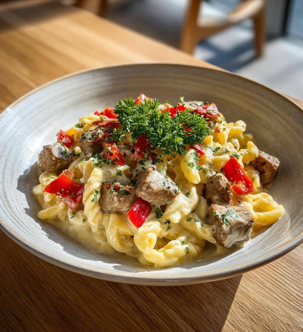 Kebabpasta med paprika och krämig vitlökssås – Enkel och god middag