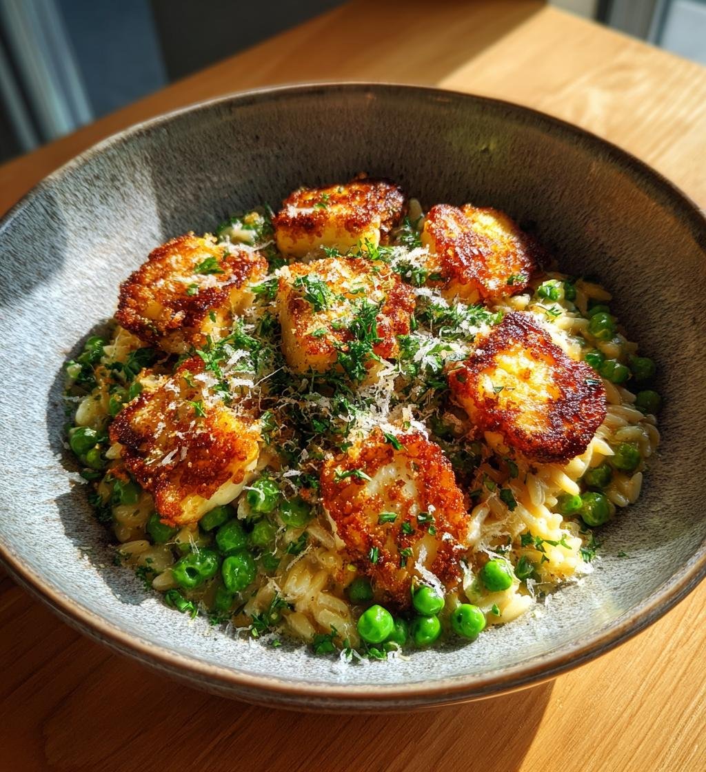 Krämig orzopasta med halloumi citron och gröna ärter – Enkel och God
