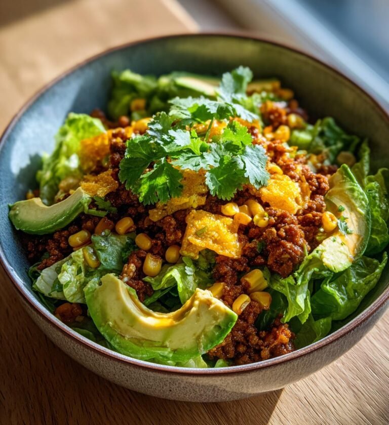 Tacosallad med köttfärs majs och avokado