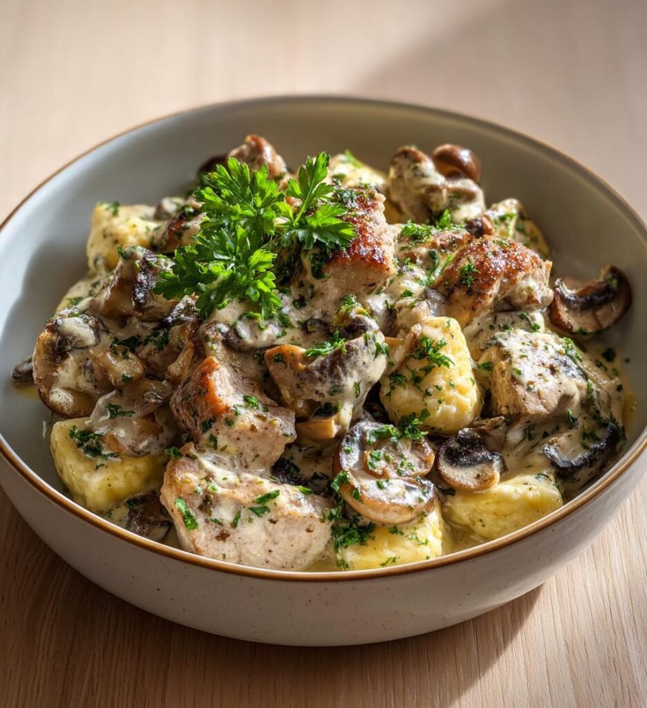 Fläskfilégryta med champinjoner