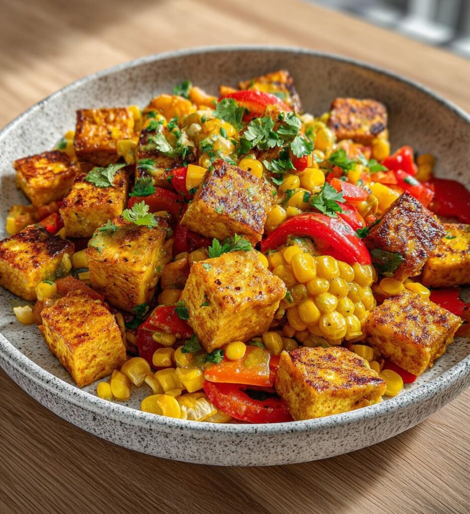 Krämig halloumipanna med majs paprika och lime