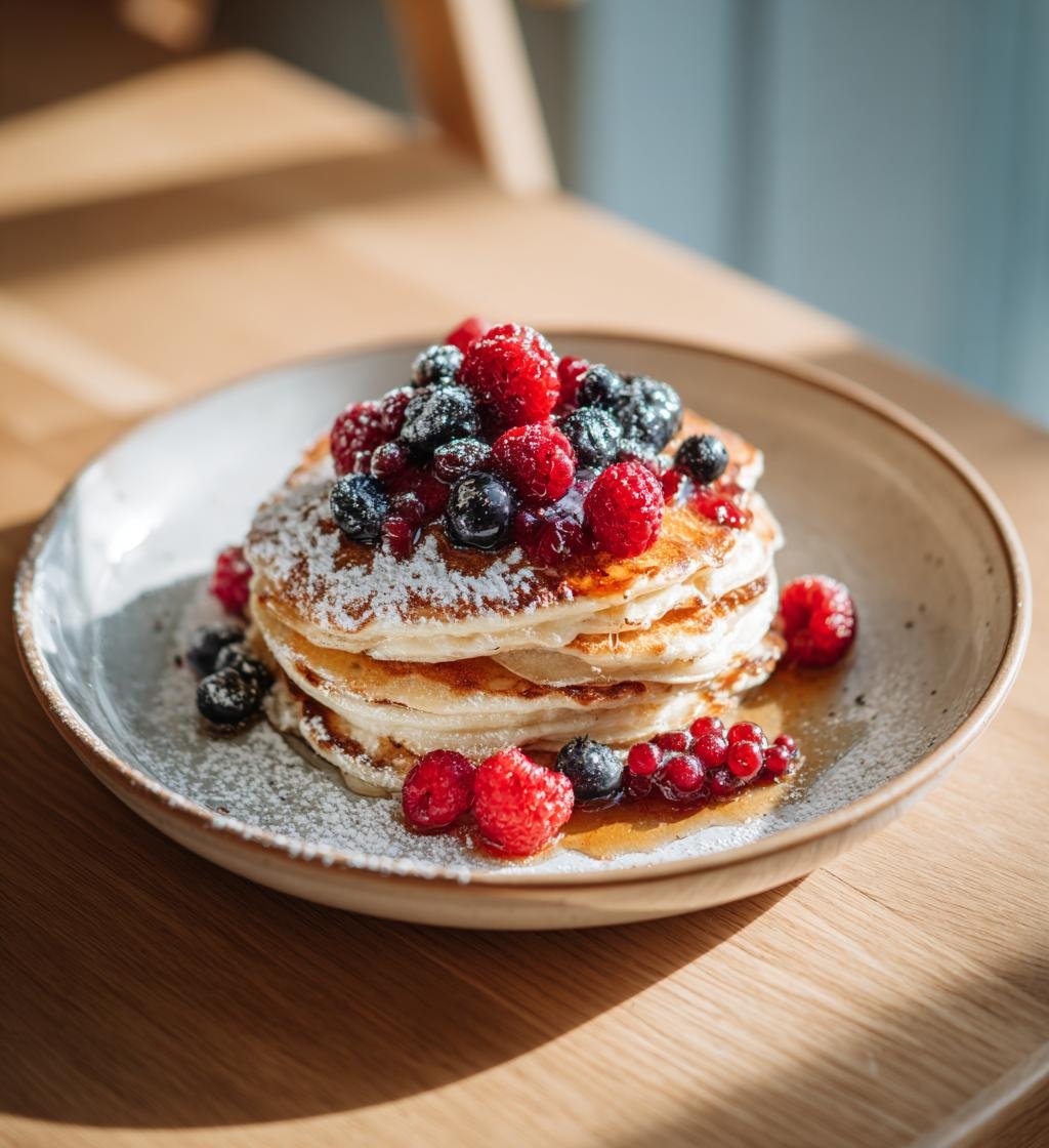 Fluffiga amerikanska pannkakor – Perfekt helgfrukost med bär - steg för steg