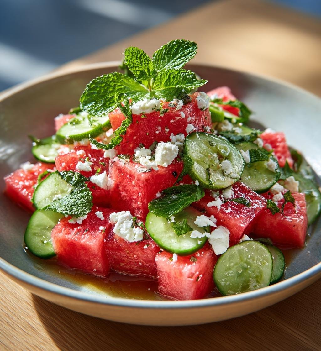 Vattenmelonsallad med fetaost, gurka och mynta - Enkel och God - steg för steg