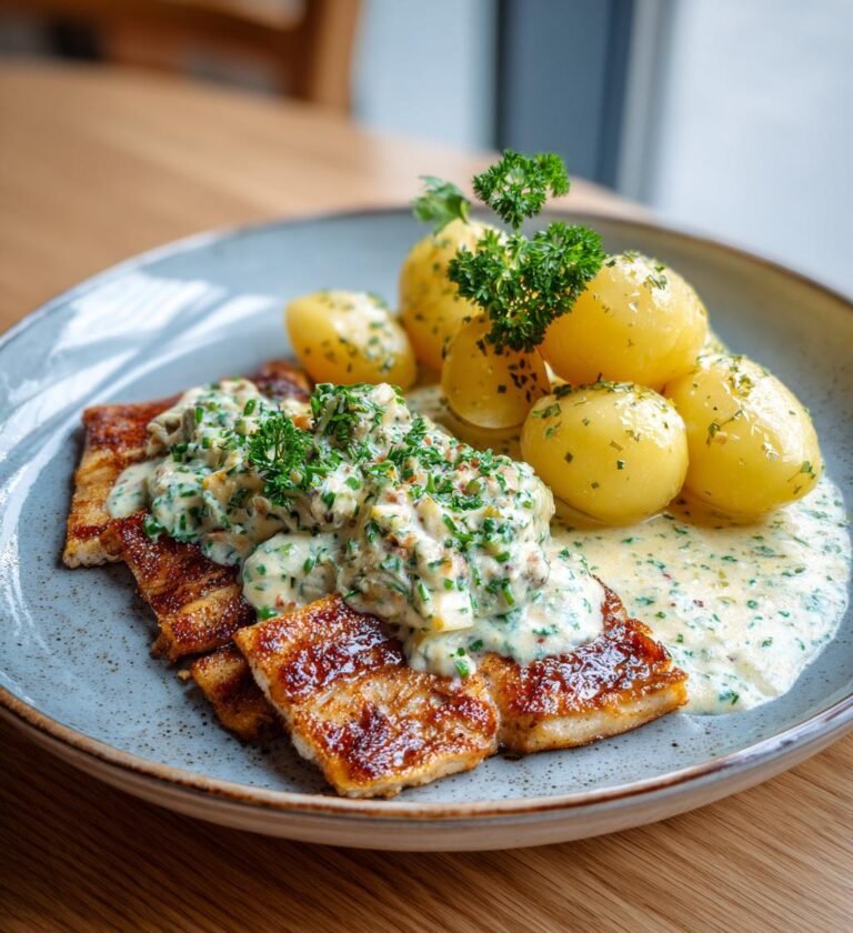 Stekt rödspätta med remouladsås och potatis