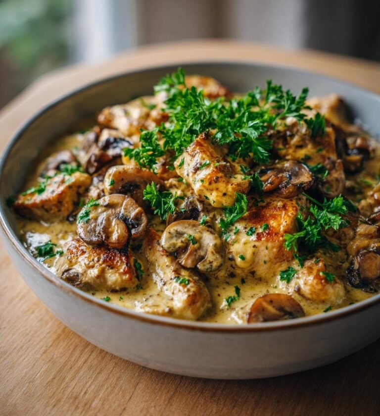 Fläskfilégryta med champinjoner