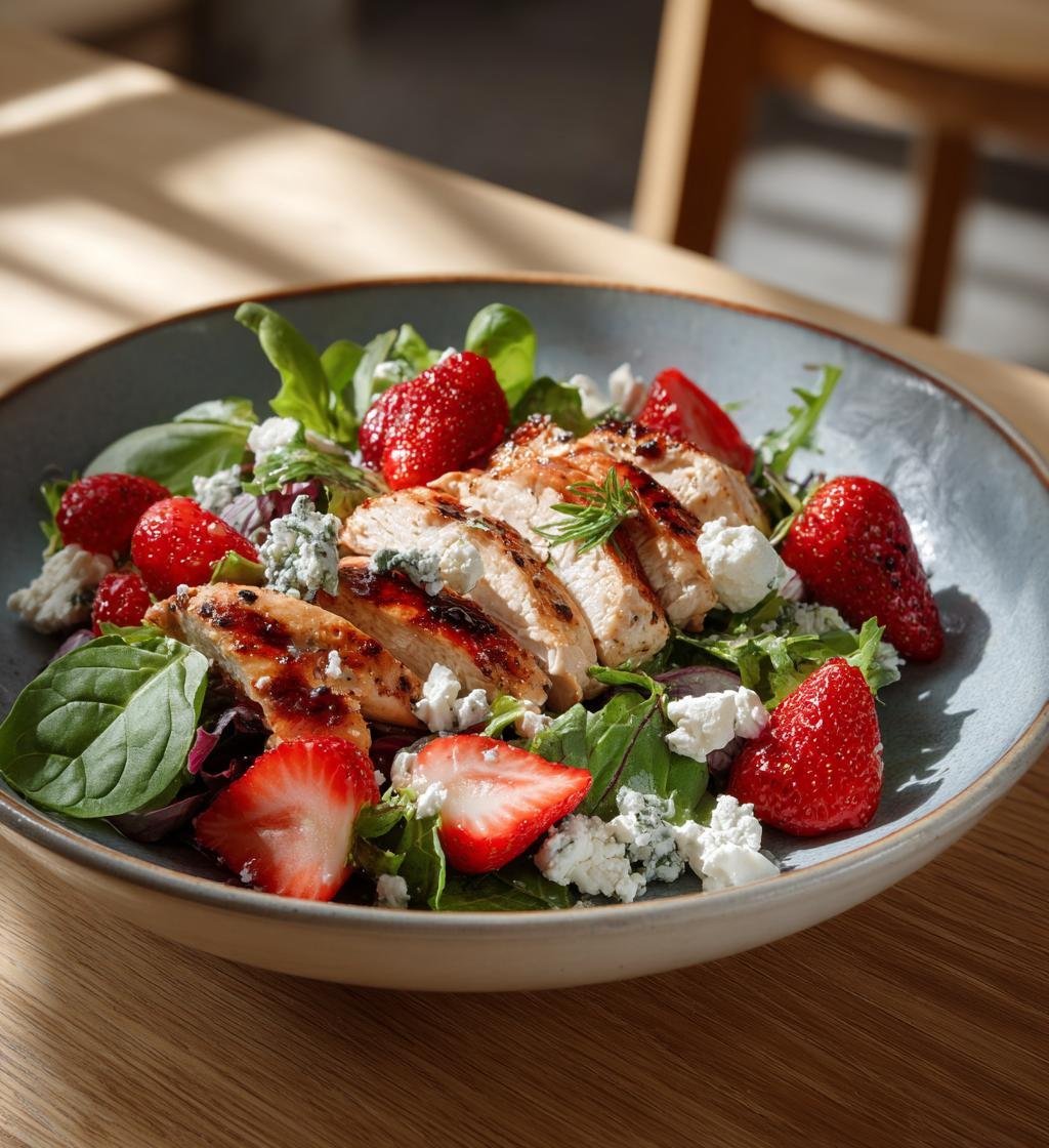 Grillad kycklingsallad med jordgubbar och fetaost - Enkel och God