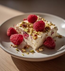 Fryst yoghurtbark med hallon pistage och honung