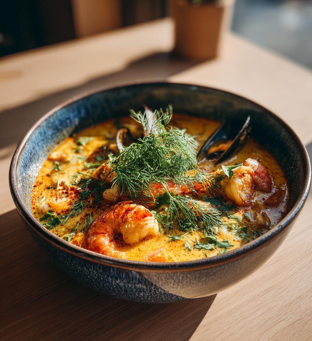 Krämig skaldjurssoppa med saffran och fänkål – Enkel och god