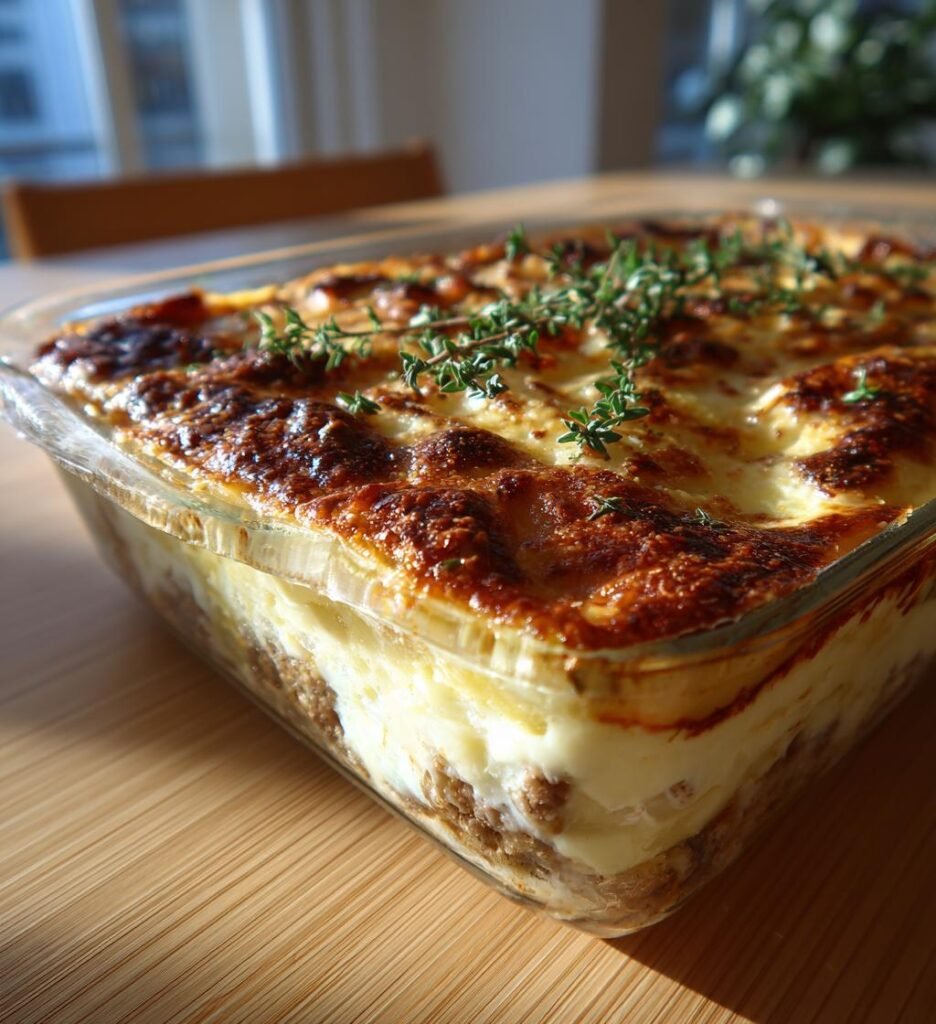 Potatis- och köttfärsgratäng med timjan