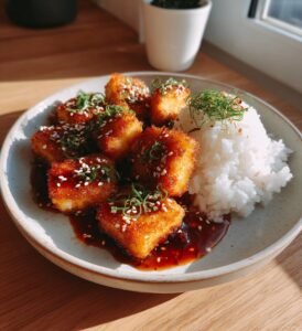 Krispig halloumi med sweet chili sesam och jasminris