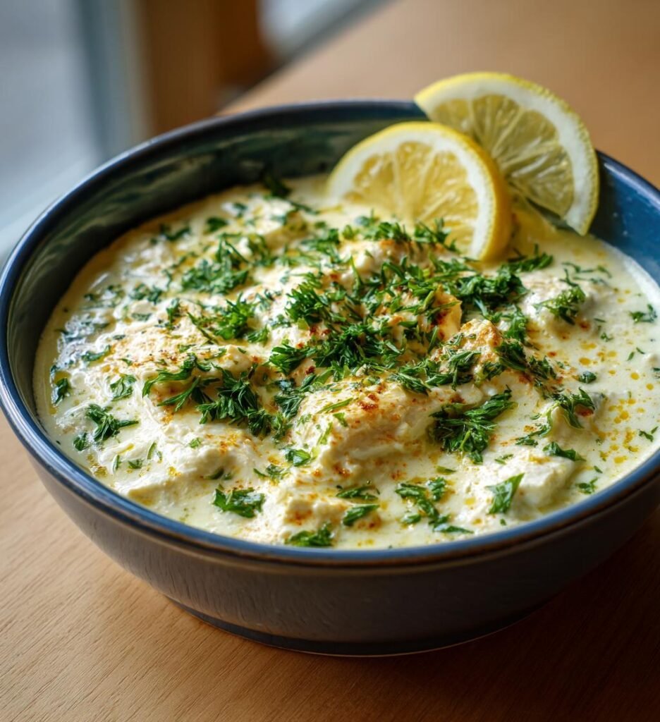 Kall fetaostsås med citron och örter