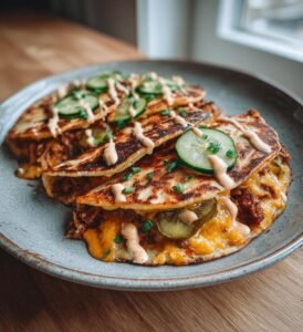 Smashburgartacos med cheddar picklad gurka och dressing