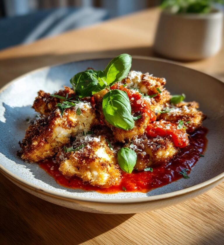 Krispig parmesankyckling med tomatsås