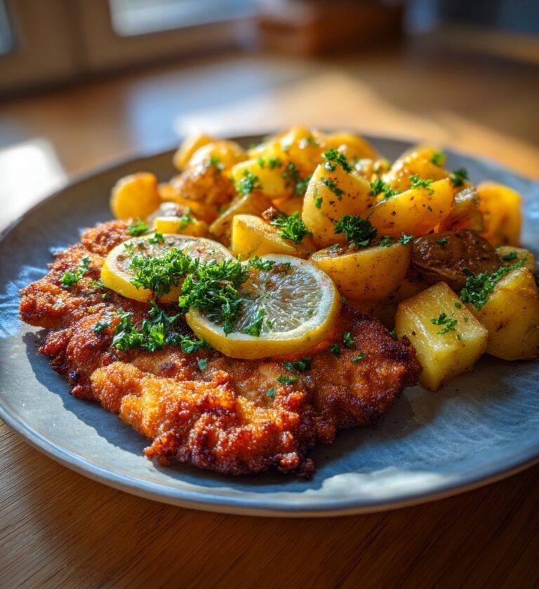 Fläskschnitzel med citron kapris och stekt potatis