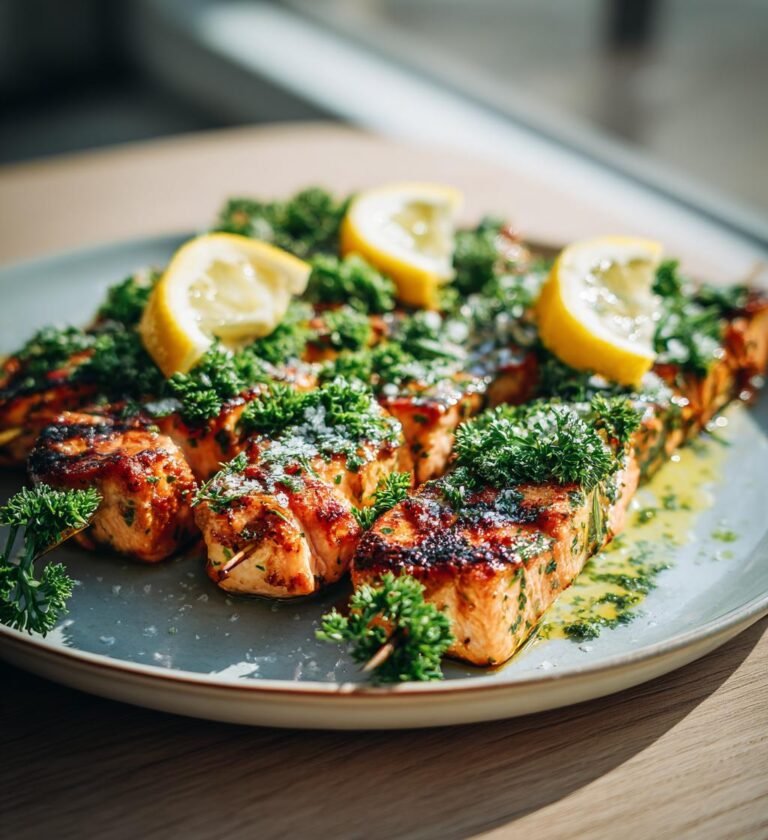 Grillade laxspett med citron och örter