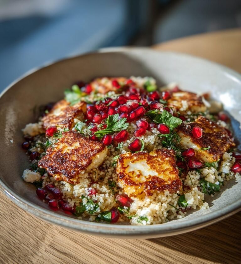 Couscoussallad med halloumi och granatäpple