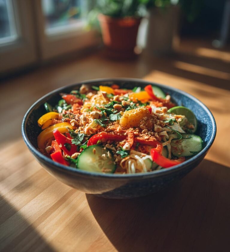 Asiatisk nudelsallad med jordnötsdressing