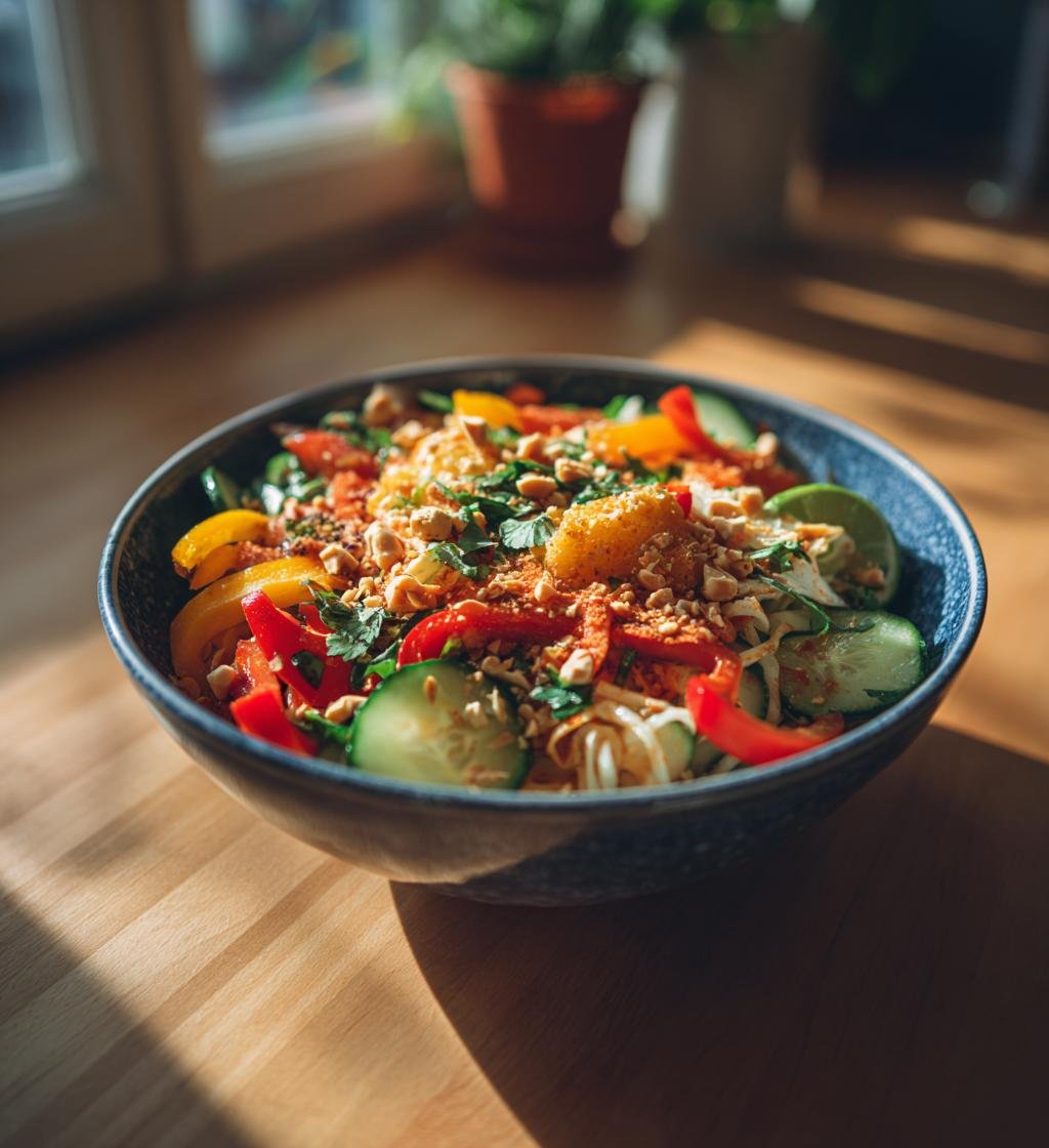 Asiatisk nudelsallad med jordnötsdressing – Enkel och krämig