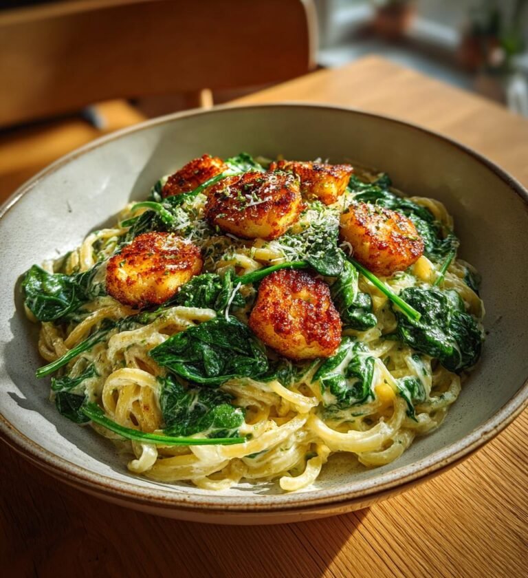 Halloumipasta med spenat och vitlök