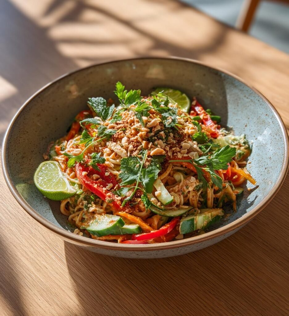 Asiatisk nudelsallad med jordnötsdressing