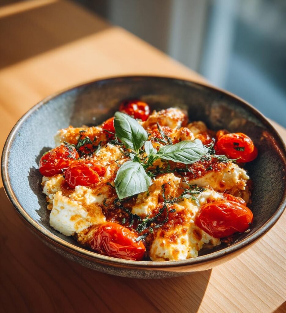 Ugnsbakad fetaostpasta med körsbärstomater