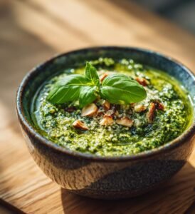 Hemgjord basilikapesto med mandel