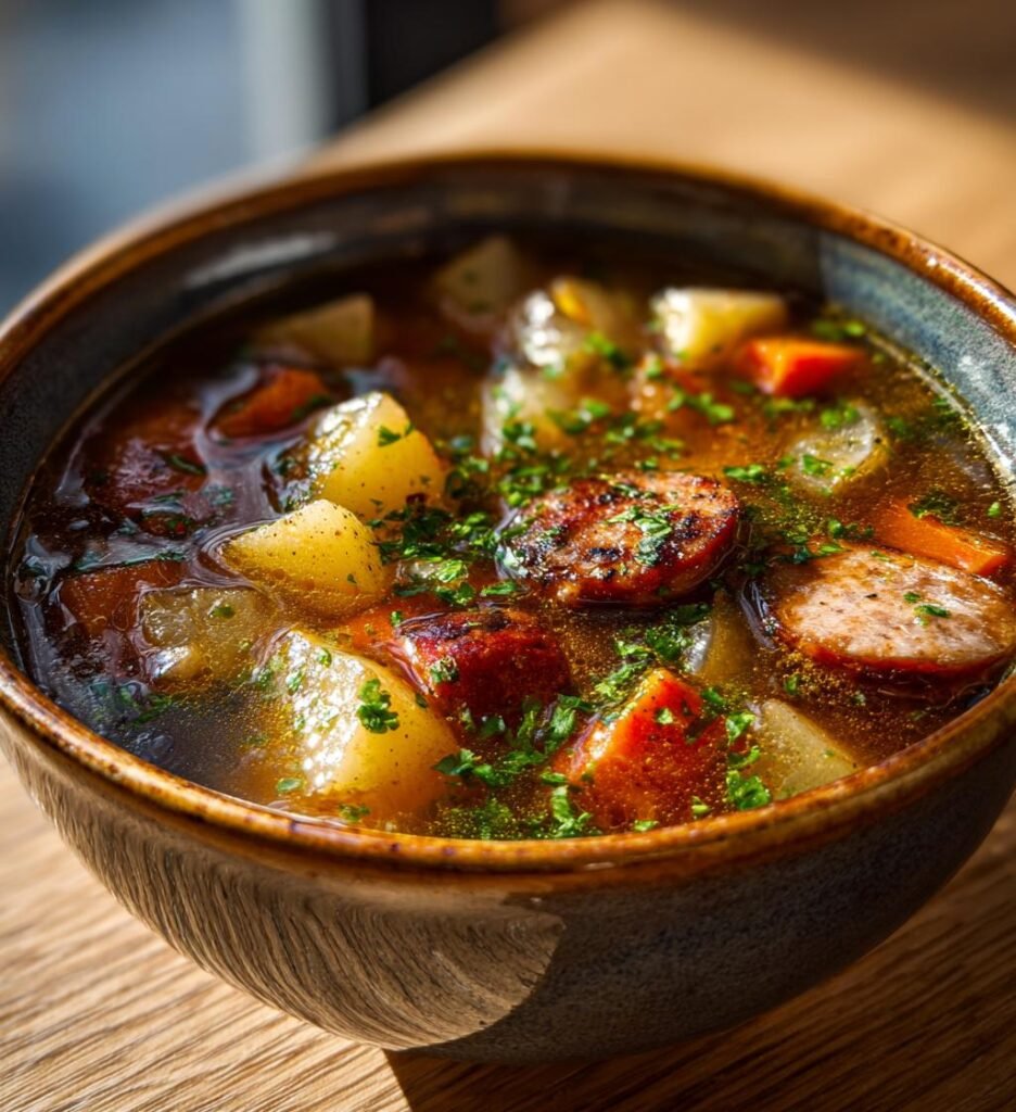 Mustig korvgryta med potatis och rotfrukter
