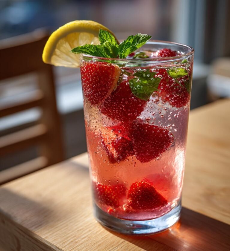 Hemgjord jordgubbssaft med citron