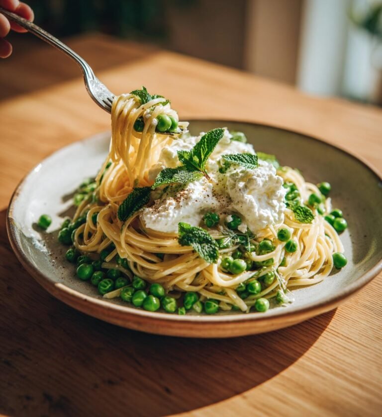Vårpasta med ärtor, mynta och citronricotta