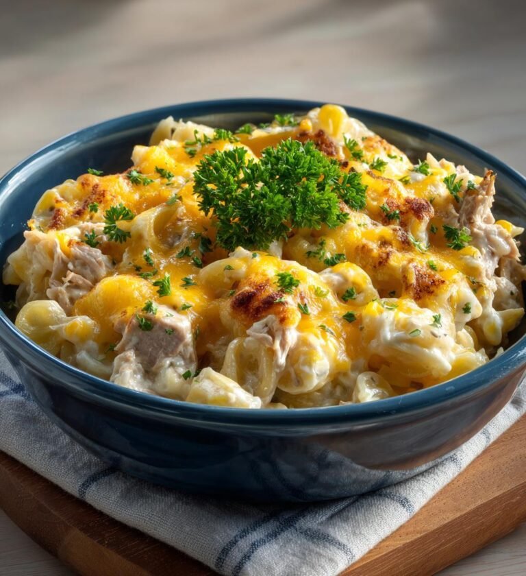 Tonfiskpastagratäng med majs och cheddar