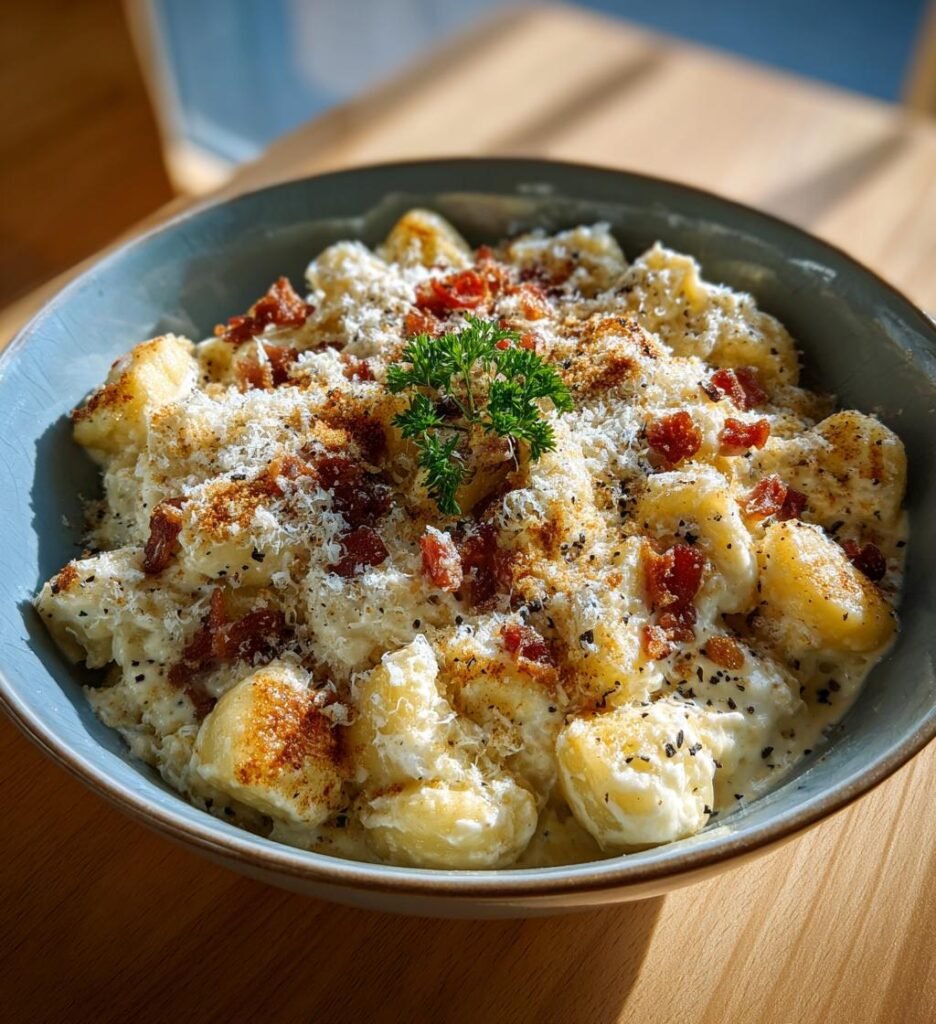 Gnocchi carbonara med bacon och parmesan