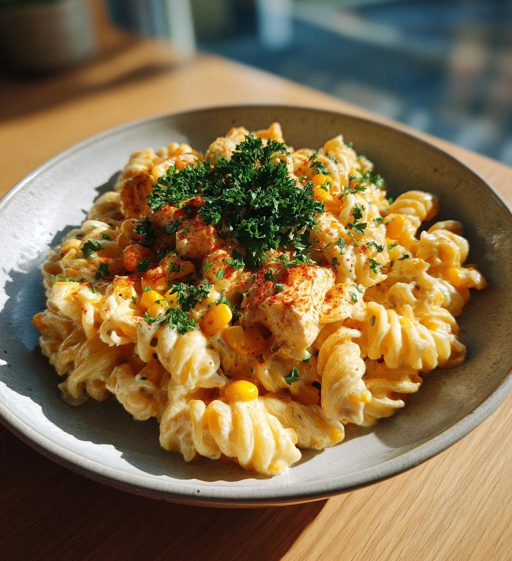 Krämig kycklingpasta med majs och cheddar – Enkel och god middag - steg för steg