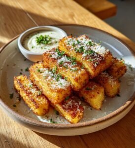 Polentastavar med parmesan och vitlöksdipp