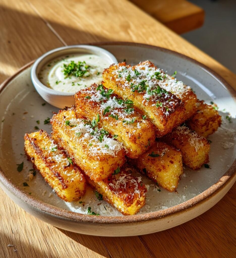 Polentastavar med parmesan och vitlöksdipp