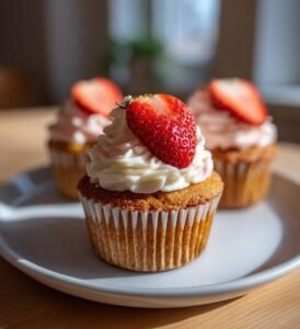 Rosformade jordgubbscupcakes till Mors dag