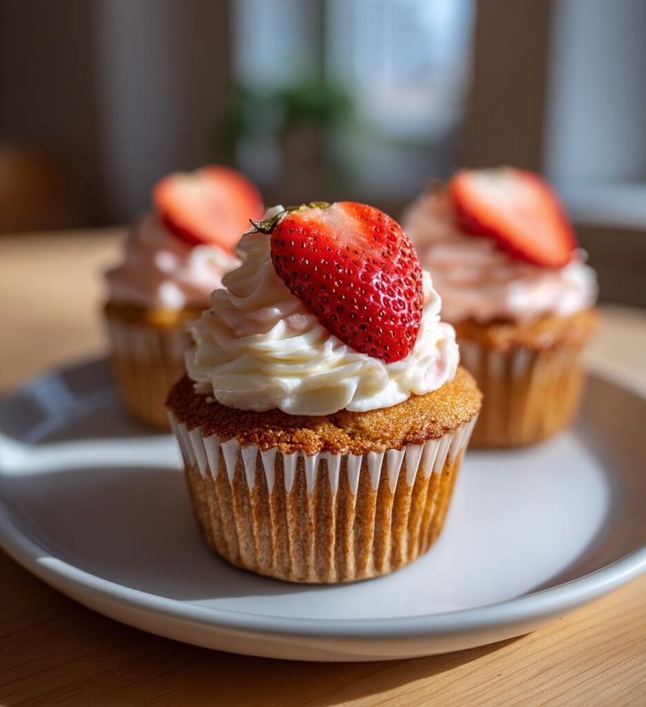 Rosformade jordgubbscupcakes till Mors dag