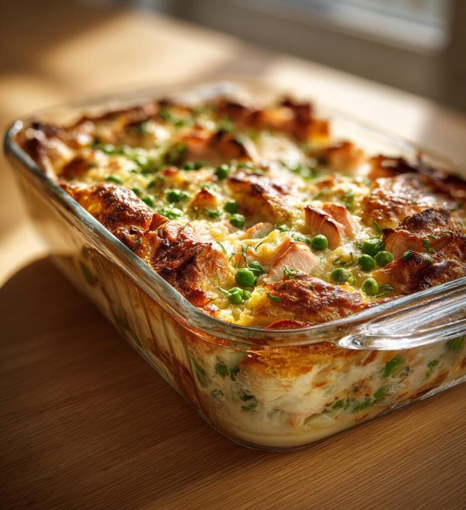 Lax- och risgratäng med ärtor och parmesan