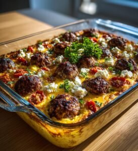 Köttbullepanna med orzo, tomat och fetaost