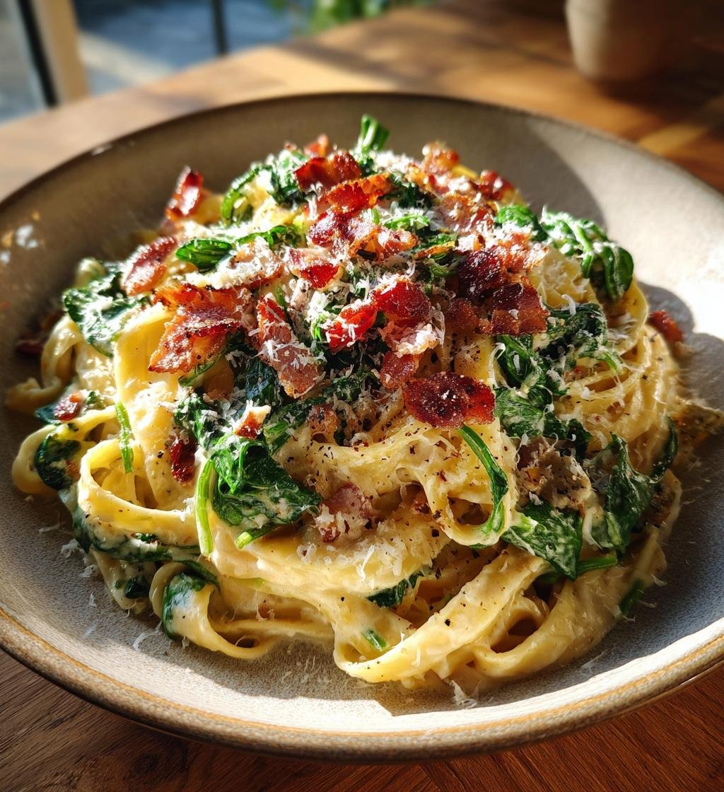 Krämig fläskpasta med bacon och spenat – Enkel och God vecka middagsrecept - steg för steg