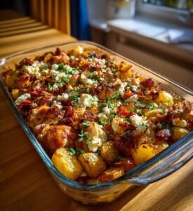 Ugnskyckling med potatis, fetaost och vitlök