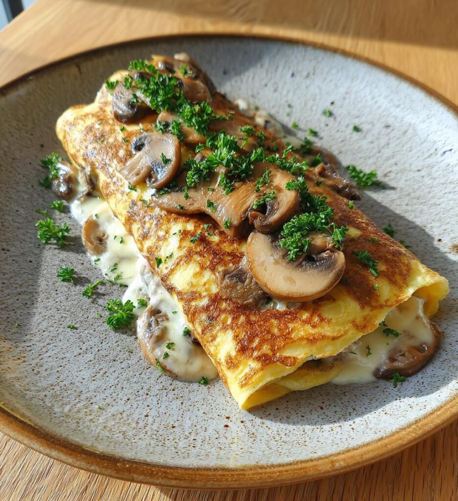 Omelettrulle med svamp och ost