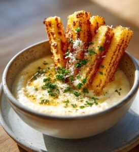 Frasiga polentastavar med parmesandipp
