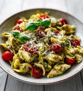 Studentbufféns kycklingpastasallad med pesto