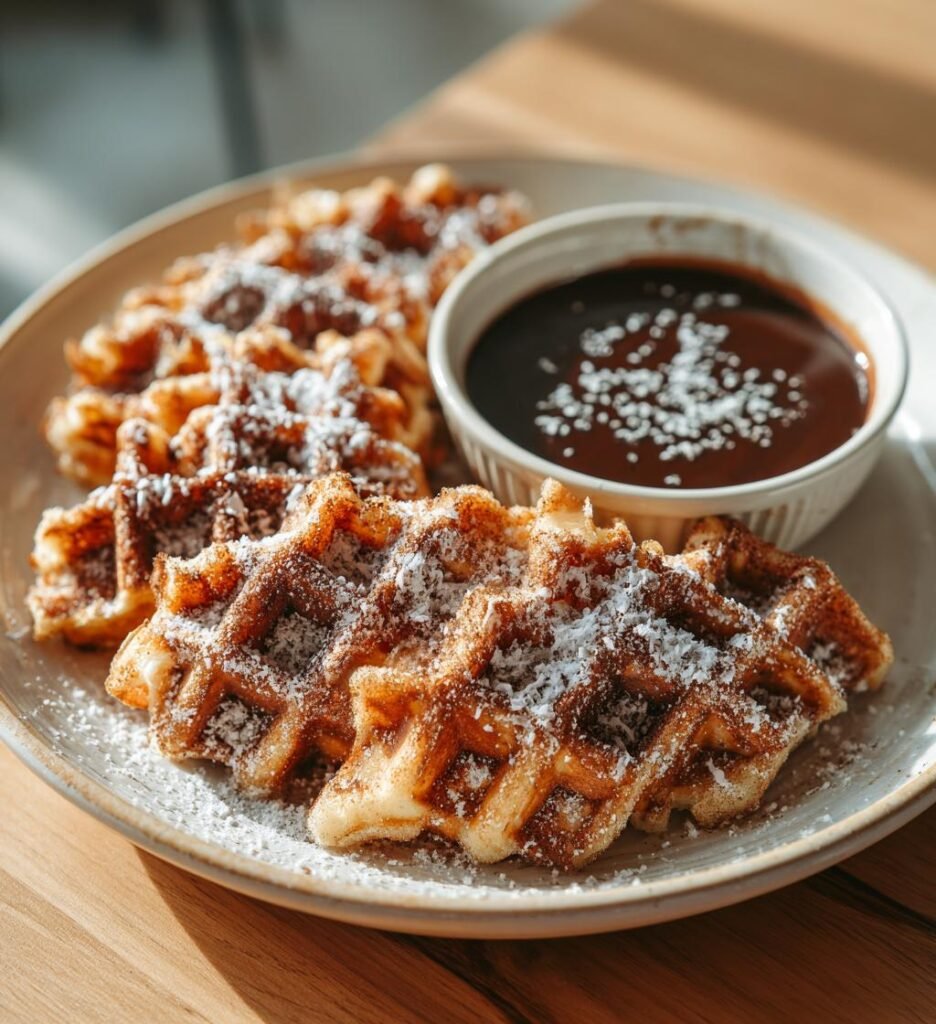 Churrovåfflor med kanelsocker och chokladdipp