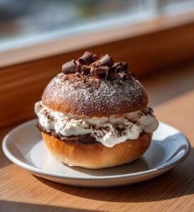 Chokladsemlor med chokladmandelmassa